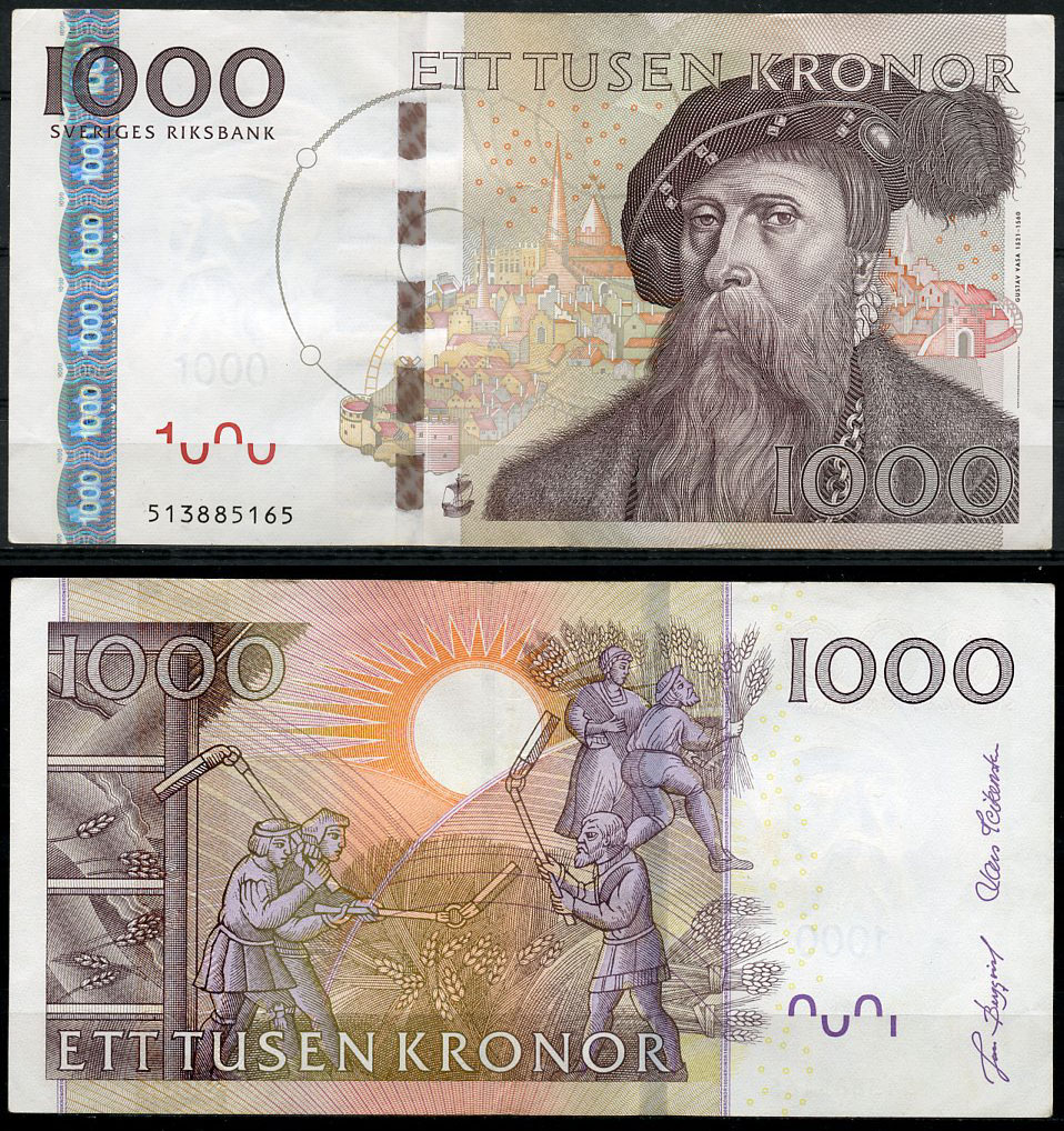 Швеция 1000 крон 2005 Густав I Ваза, обмолот зерна Pick 67 a  бумага 451-864-2