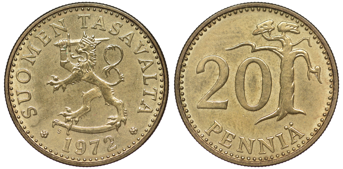 Финляндия 20 пенни 1972 S KM 47 алюминиевая бронза UNC 259-532