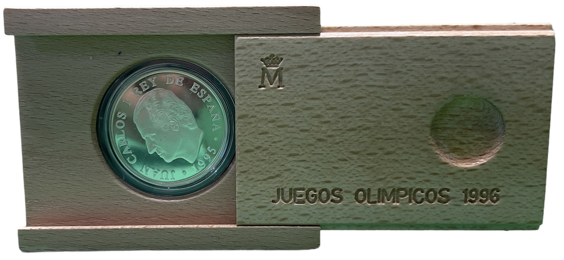 Испания 1000 песет 1995 XXVI олимпийские игры в Атланте 1996 года, в оригинальной деревянной коробке KM 952 серебро PROOF 3-4-7-19