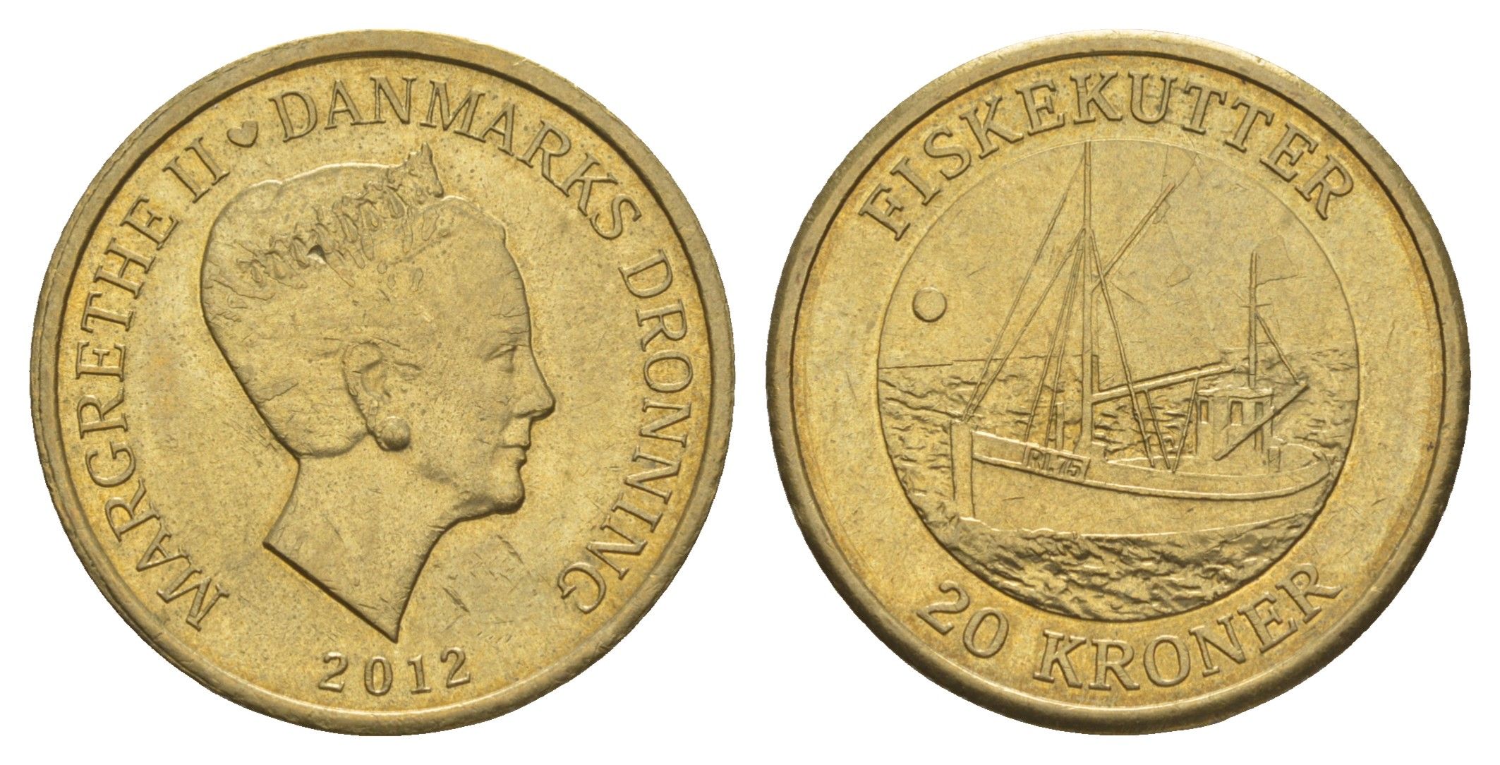 Дания 20 крон 2012 Корабли - Рыболовецкая лодка KM 953 алюминиевая бронза UNC 4650-1225