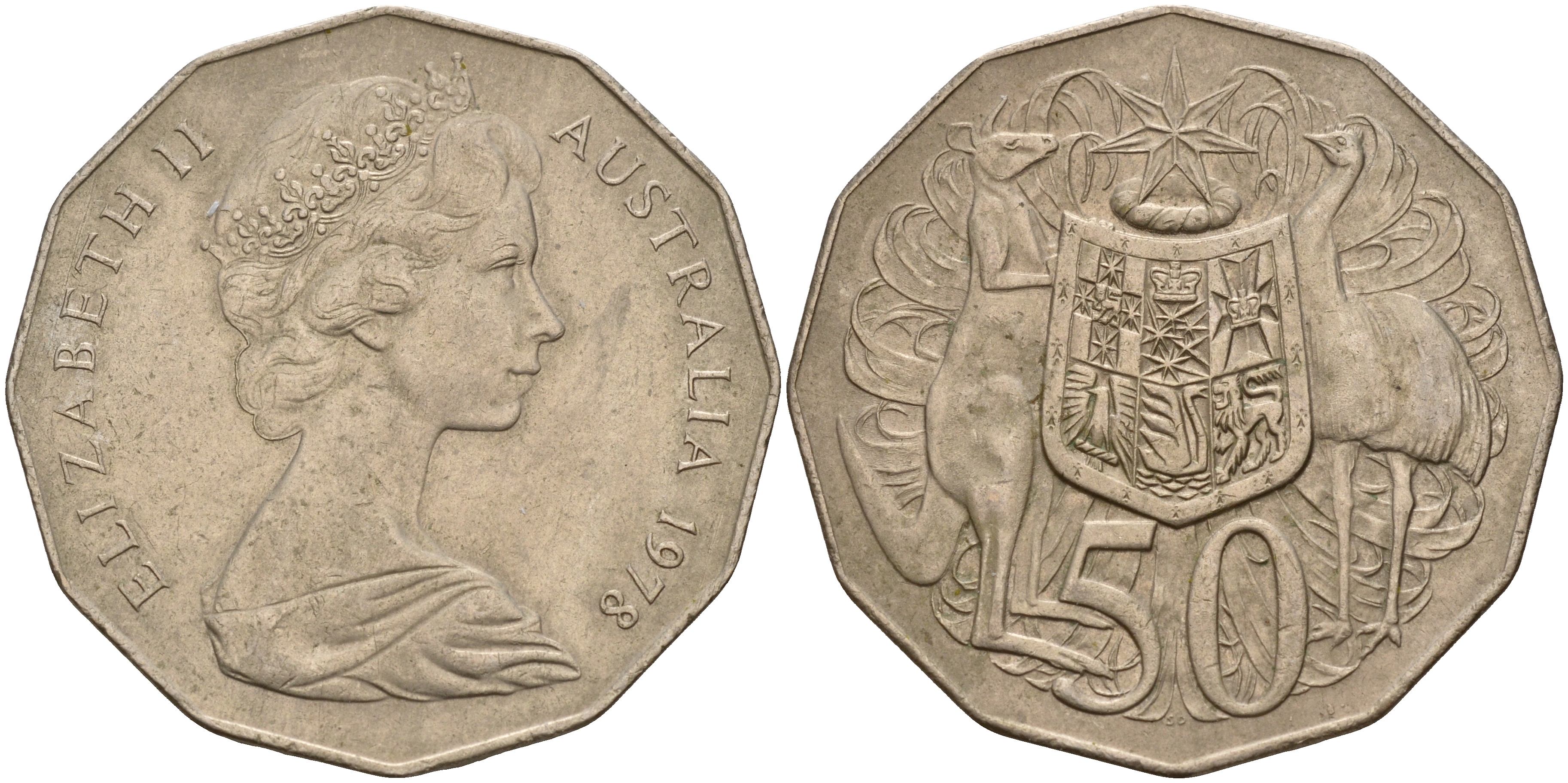 Австралия 50 центов 1978 Елизавета II (1952-2022), герб, кенгуру KM 68 медно-никель    4157-935