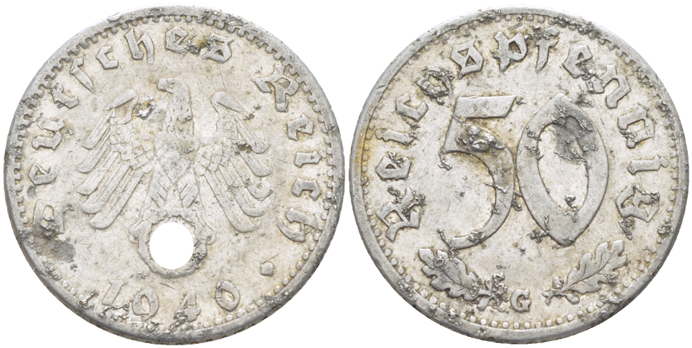 ГЕРМАНИЯ 50 РЕЙХСПФЕННИГОВ 1940 G KM 96, J. 372 алюминий 4182-723