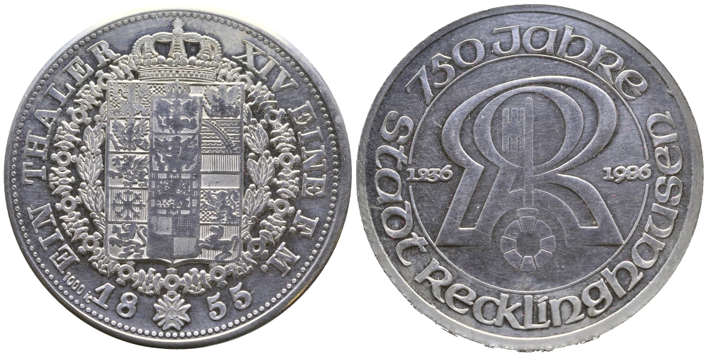 Бавария медаль 1986 ( 1236-1986) 750 лет городу Реклингхаузен, в земле северный Рейн-Вестфалия, в оригинальном холдере медно-никель PROOF 00-000