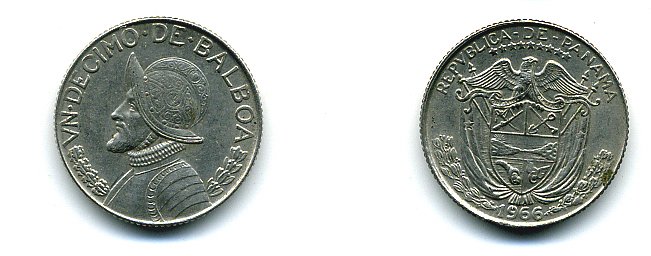 Панама 1/10 бальбоа 1966 KM 10a медь плакированная медно-никелем 29-1131