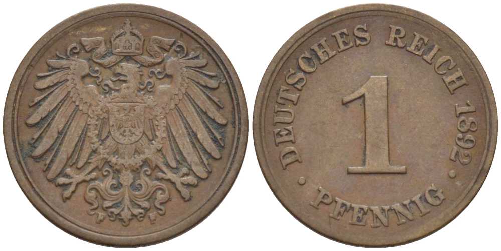 ГЕРМАНИЯ 1 ПФЕННИГ 1882 F KM 10, J. 10, Weege 2 медь 211-152