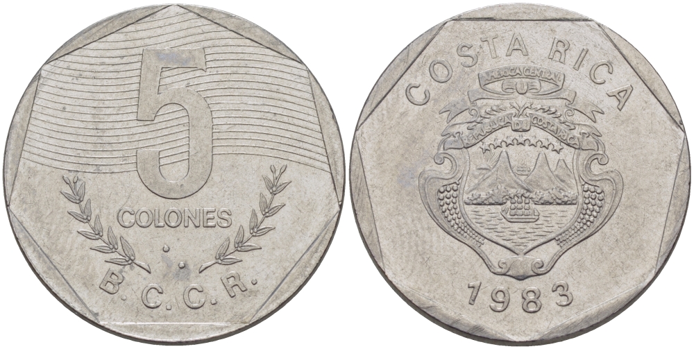 КОСТА-РИКА 5 КОЛОН 1983 сс KM 214.1 нержавеющая сталь 67-951