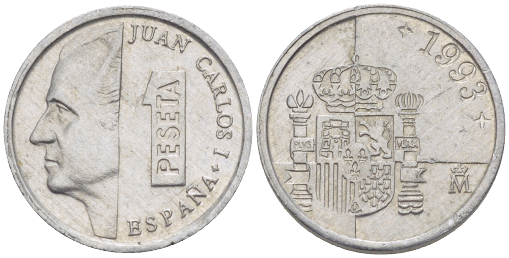 ИСПАНИЯ 1 ПЕСЕТА 1993 ХУАН КАРЛОС I ( 1975-) KM 832 алюминий 4181-1053