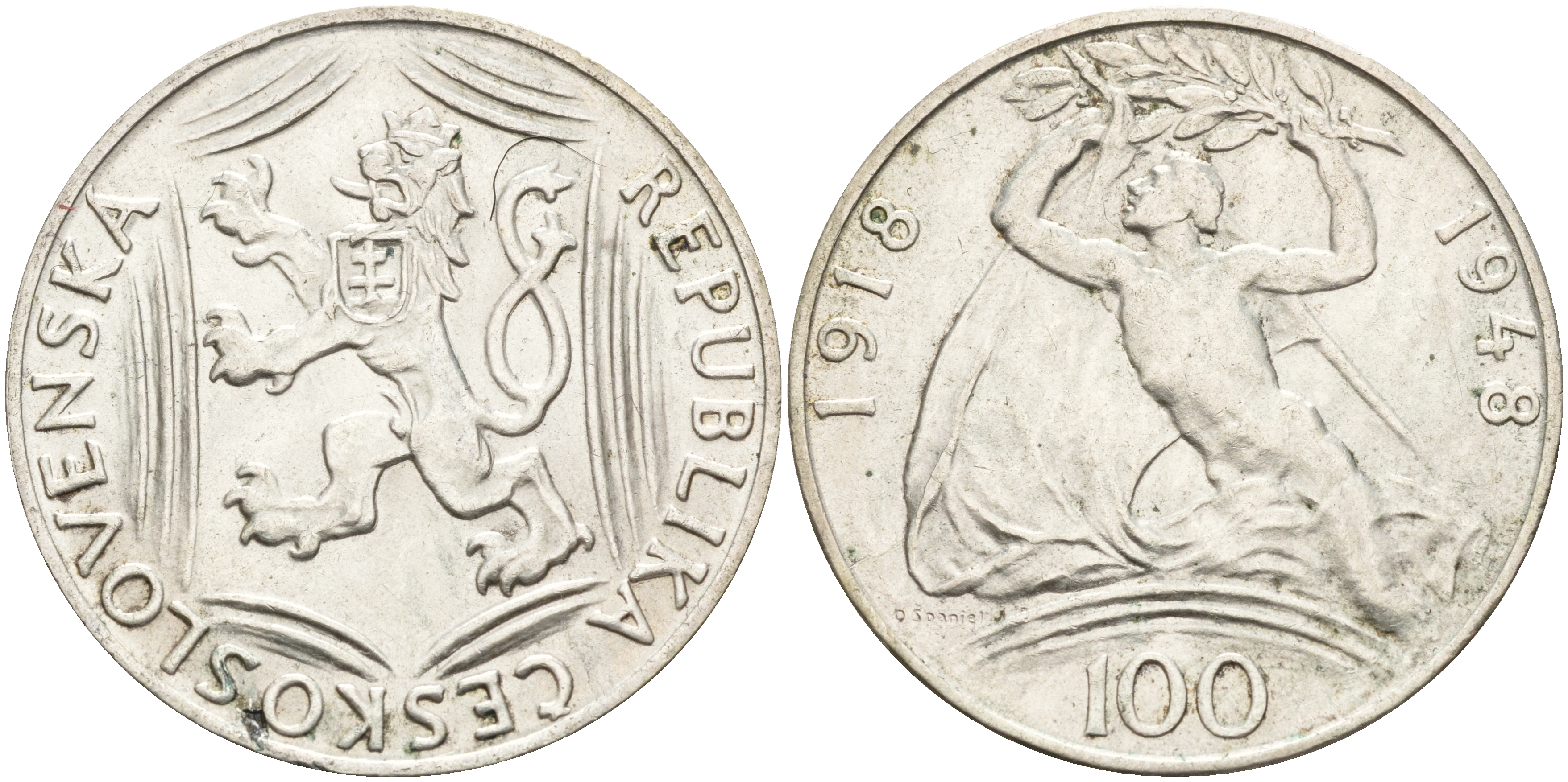 Чехословакия 100 крон 1948 30 лет независимости KM 27 серебро 83-2011