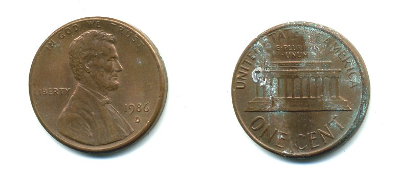 США 1 ЦЕНТ 1986 D KM 201b цинк плакированный медью 46-745