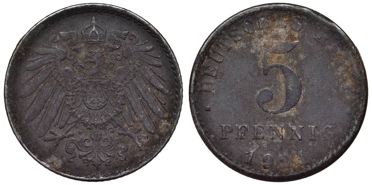 Германия 5 пфеннигов 1921 A KM 19, J. 297, Weege 5 железо 4118-1226