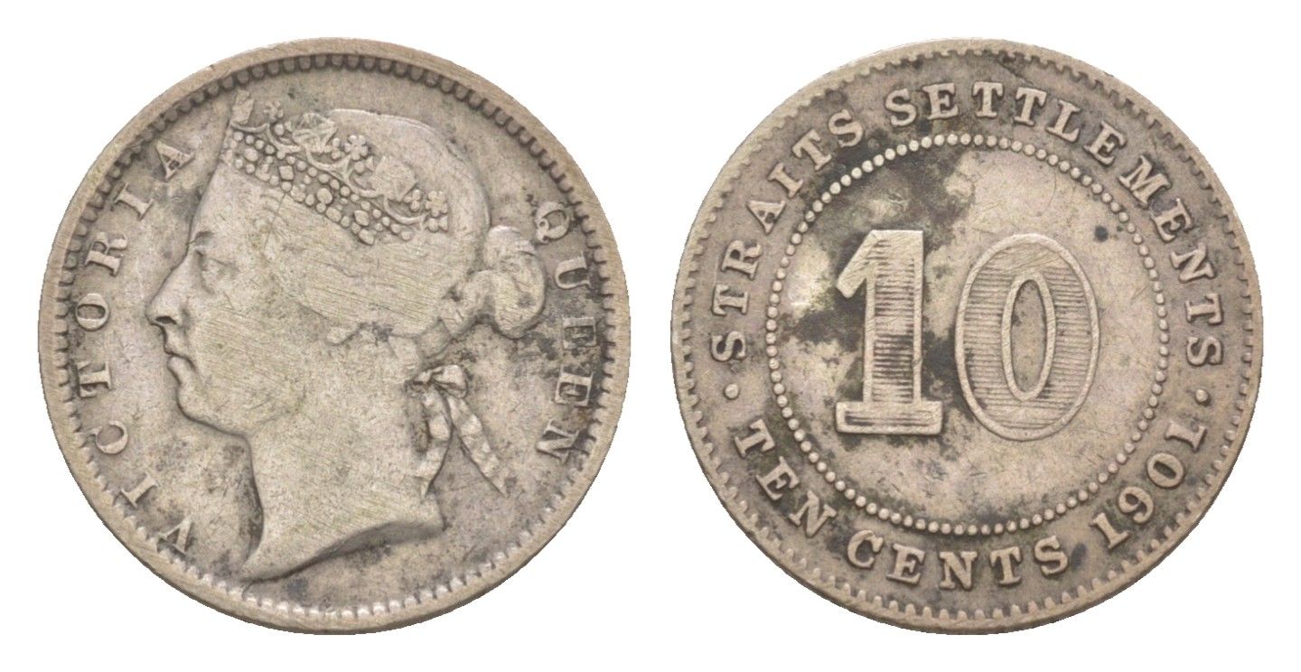 Стрейтс-Сетлментс 10 центов 1901 Виктория (1837-1901) KM 11 серебро 1526-944