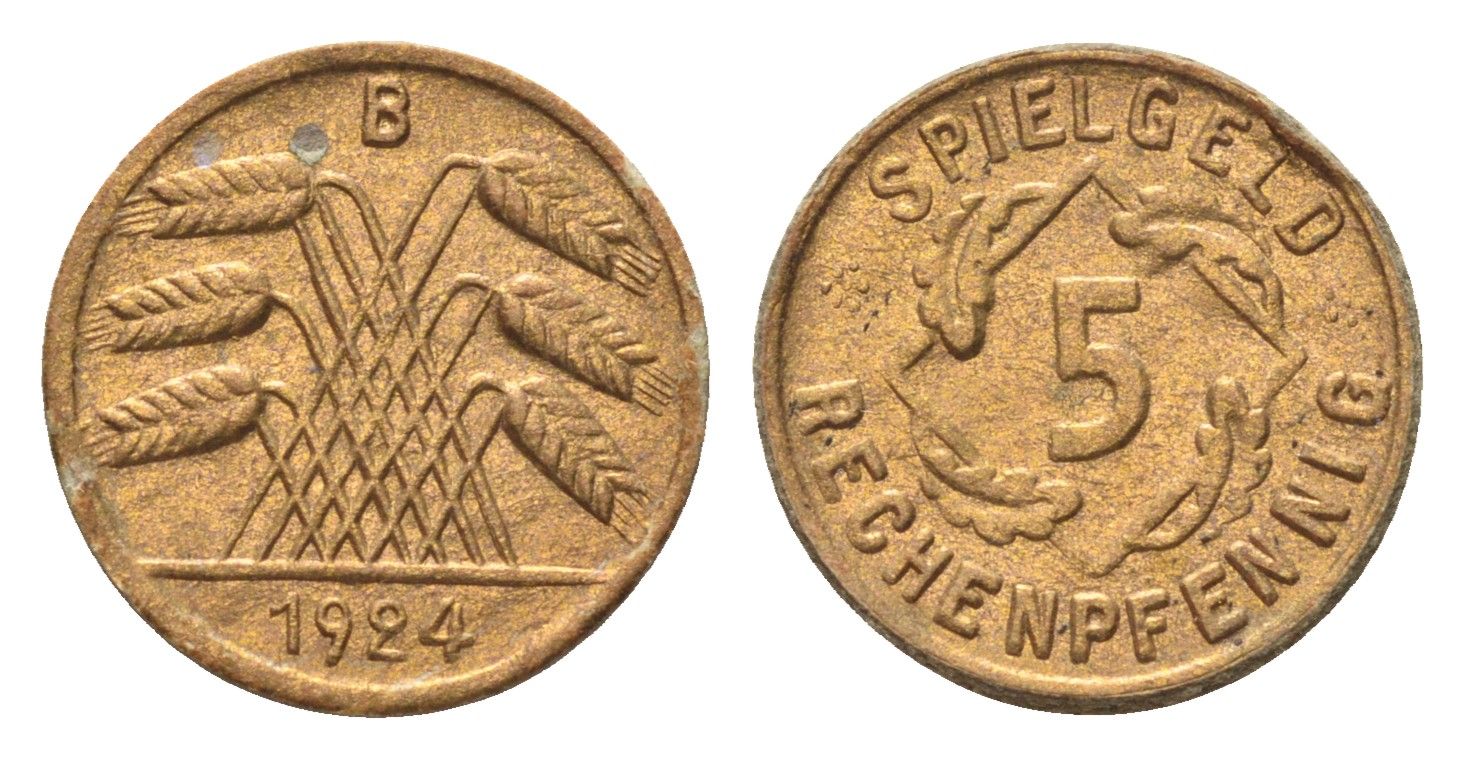 Германия игровой жетон в 5 рентенпфеннигов 1924 диаметр 18 мм, вес 0,2 гр картон 4702-1013