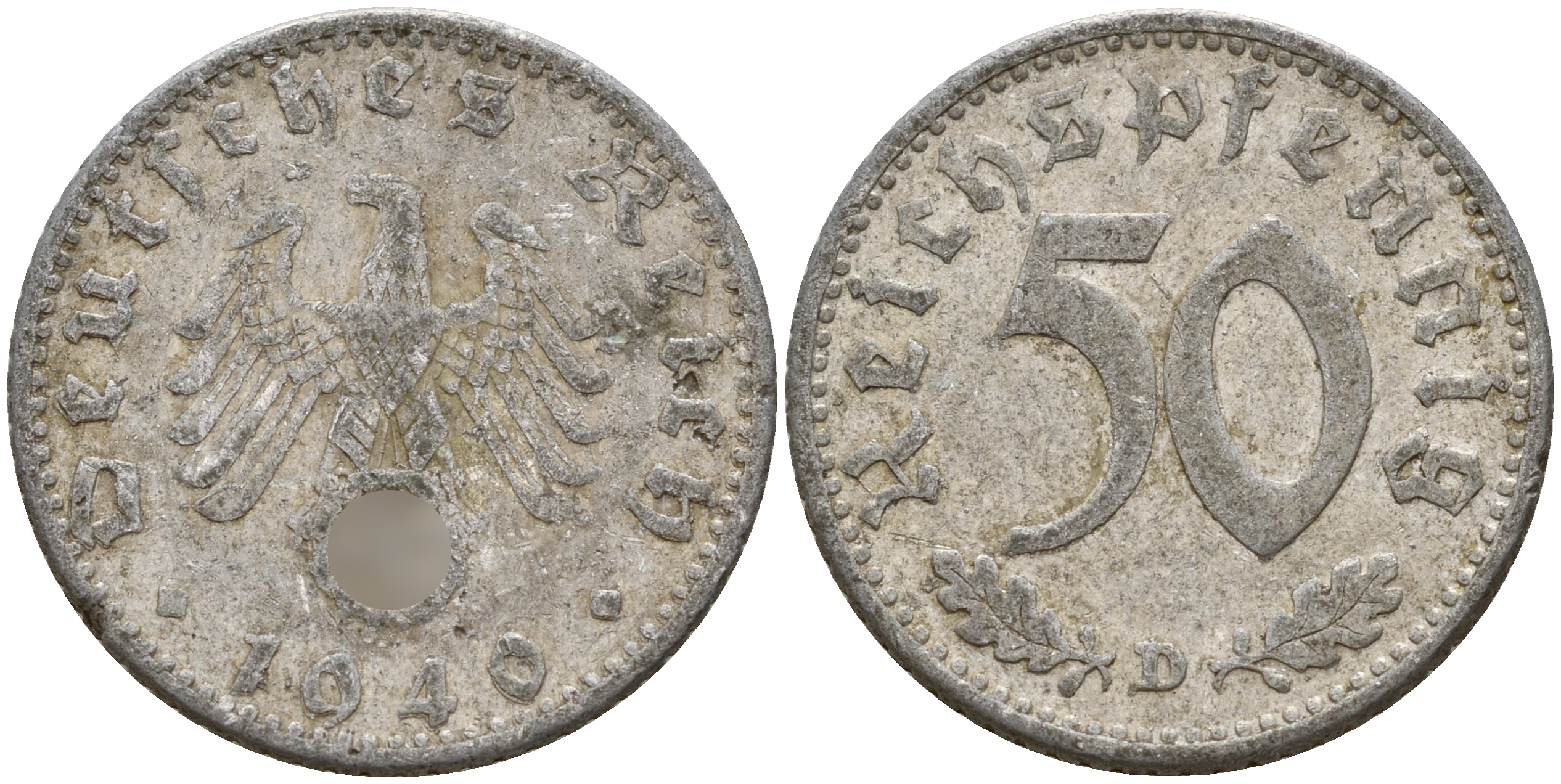 Германия 50 рейхспфеннигов 1940 D J.372 KM 96 алюминий    4603-843