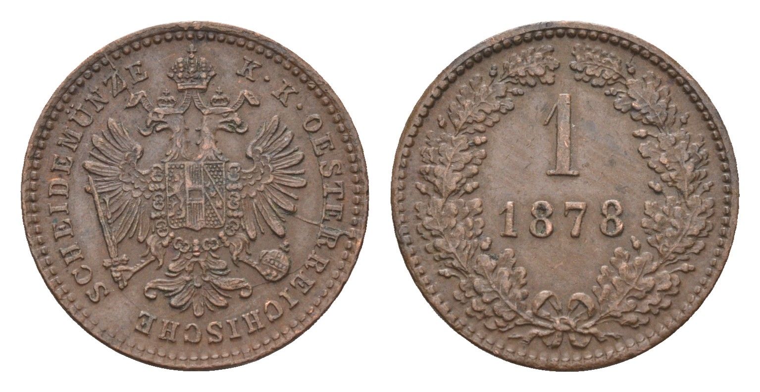 Австрия 1 крейцер 1878 Франц Иосиф I (1848-1916) KM 2186 медь 4152-625