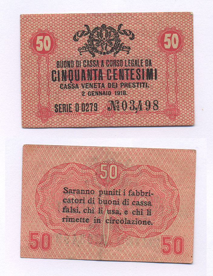 Италия 50 чентезимо 1918 Pick М3 бумага 6300-18-2-2