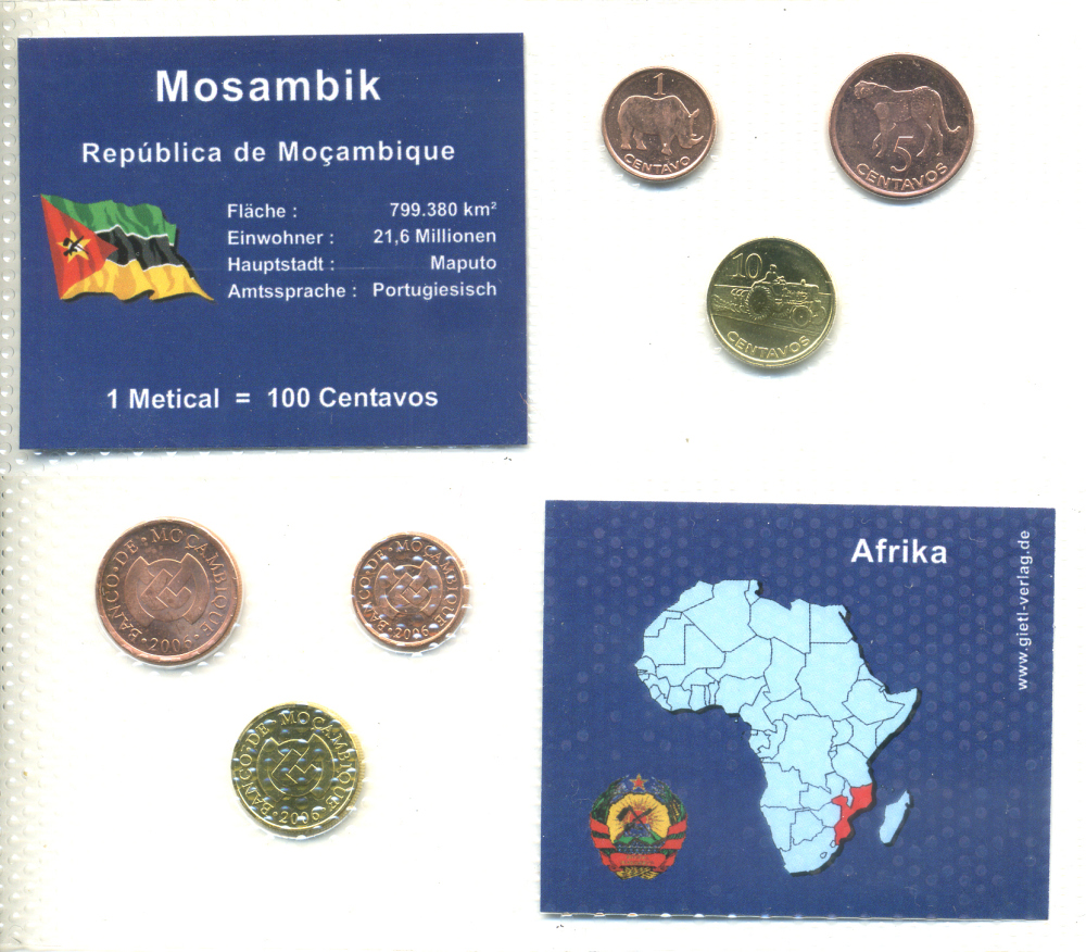 Мозамбик набор из 3 монет 2006 1, 5, 10 сентаво, в запайке UNC 1-5-2-39