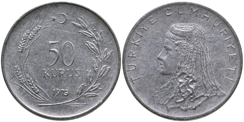 Турция 50 курушей 1973 Анатолийская невеста KM 899 нержавеющая сталь 4541-832
