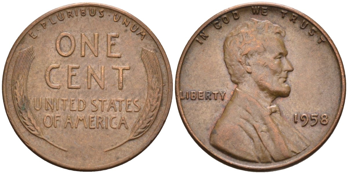 США 1 цент 1958 Линкольн KM A132 бронза 4580-368
