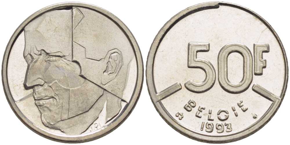 БЕЛЬГИЯ 50 ФРАНКОВ 1993 BELGIE, БОДУЭН I (1951-1993) KM 169 никель 4390-343