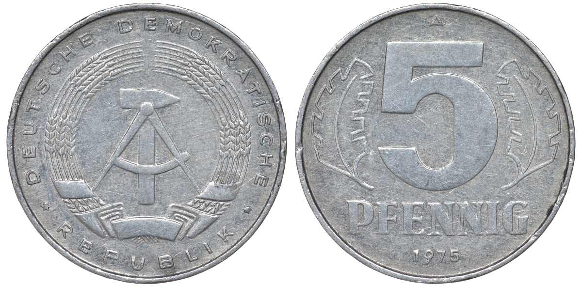 ГДР 5 ПФЕННИГОВ 1975 A KM 9.1 алюминий 62-314