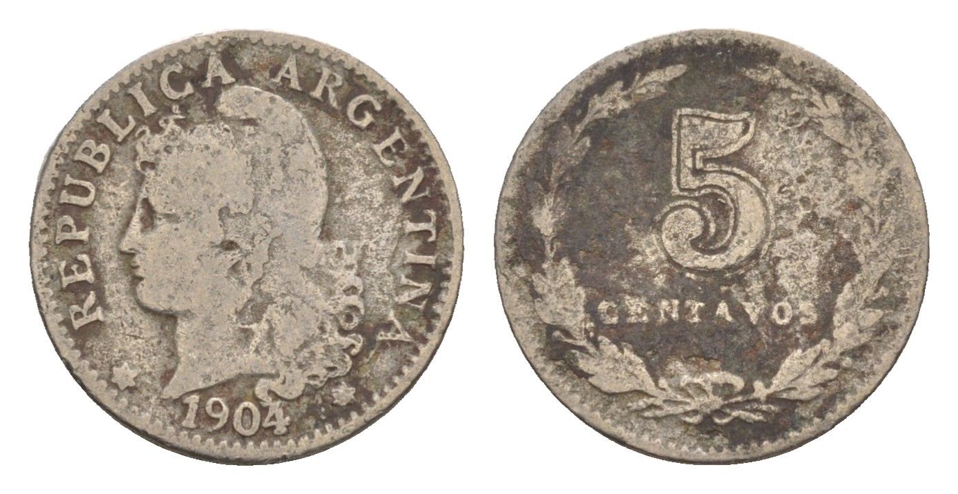 Аргентина 5 сентаво 1904 KM 34 медно-никель 4655-958