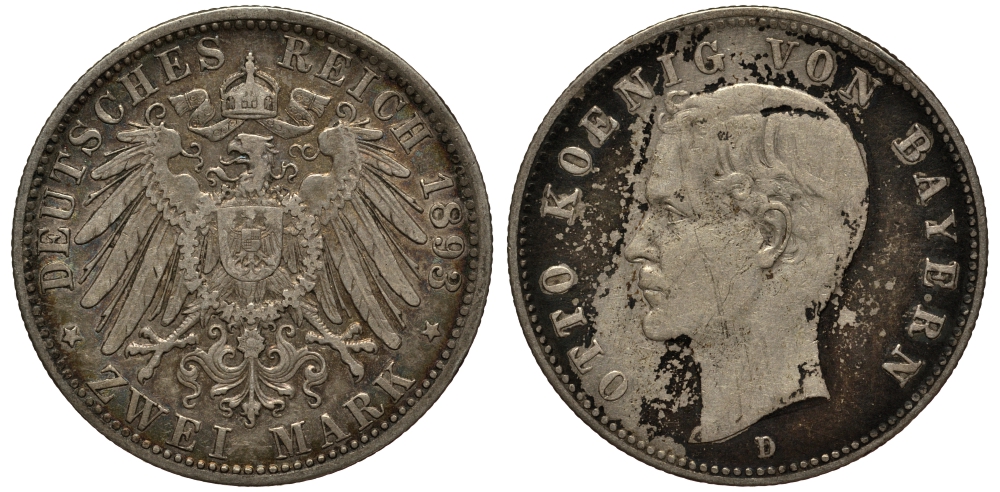 Бавария 2 марки 1893 Отто (1886-1913) Weege 44, J. 45, KM 511 серебро 3711-1821
