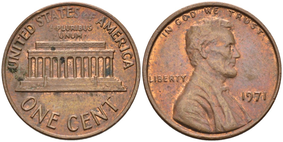 США 1 цент 1971 Линкольн KM 201 медь цинк 4115-911