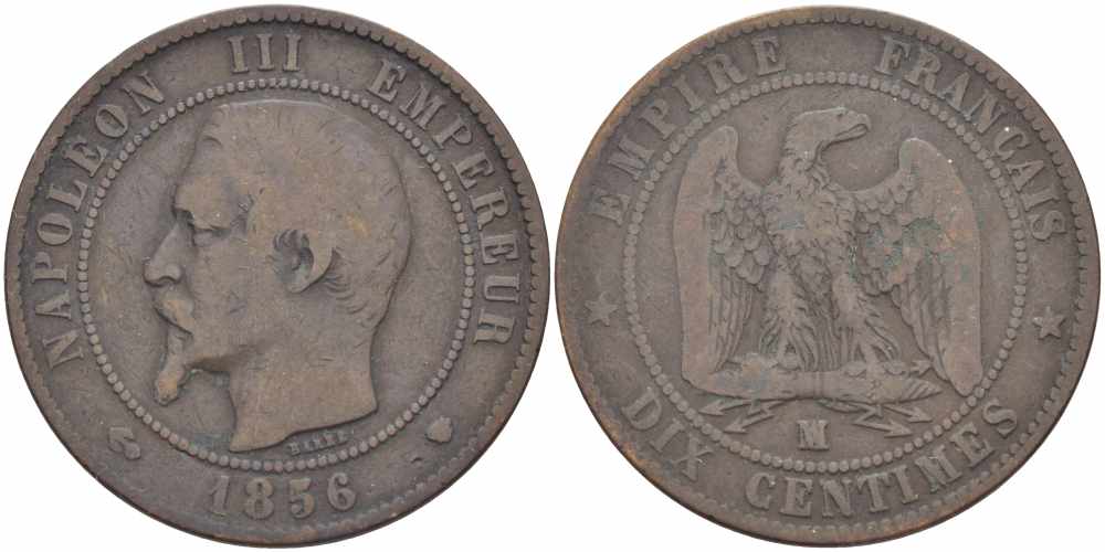 Франция 10 сантимов 1856 MA, Наполеон III (1852-1870) KM 771.6, Le Franc 133.37 бронза    4680-612
