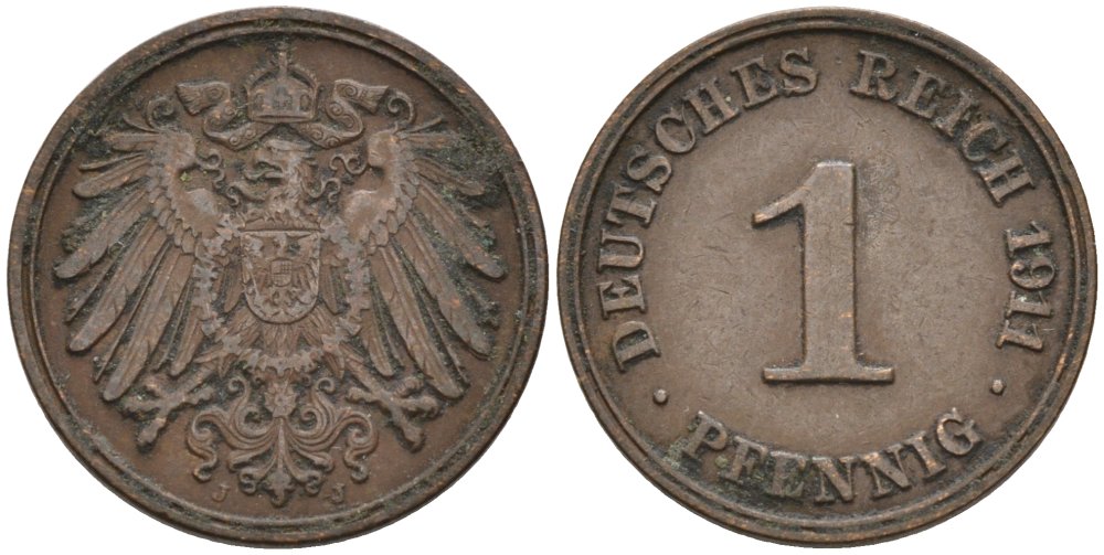 Германия 1 пфенниг 1911 J KM 10, J. 10 медь 4576-164