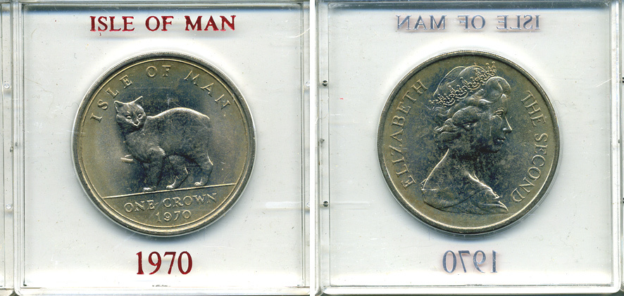 Остров Мэн 1 крона 1970 кошка Мэна, в оригинальной пластиковой коробке KM 18 медно-никель UNC 6-6-1-56
