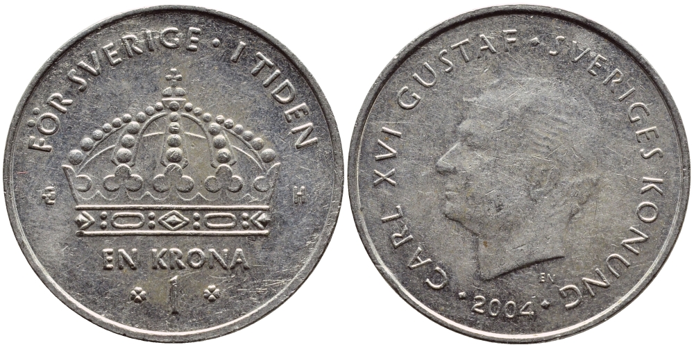 Швеция 1 крона 2004 Карл XVI Густав (1973- ) KM 894 медно-никель 261-944