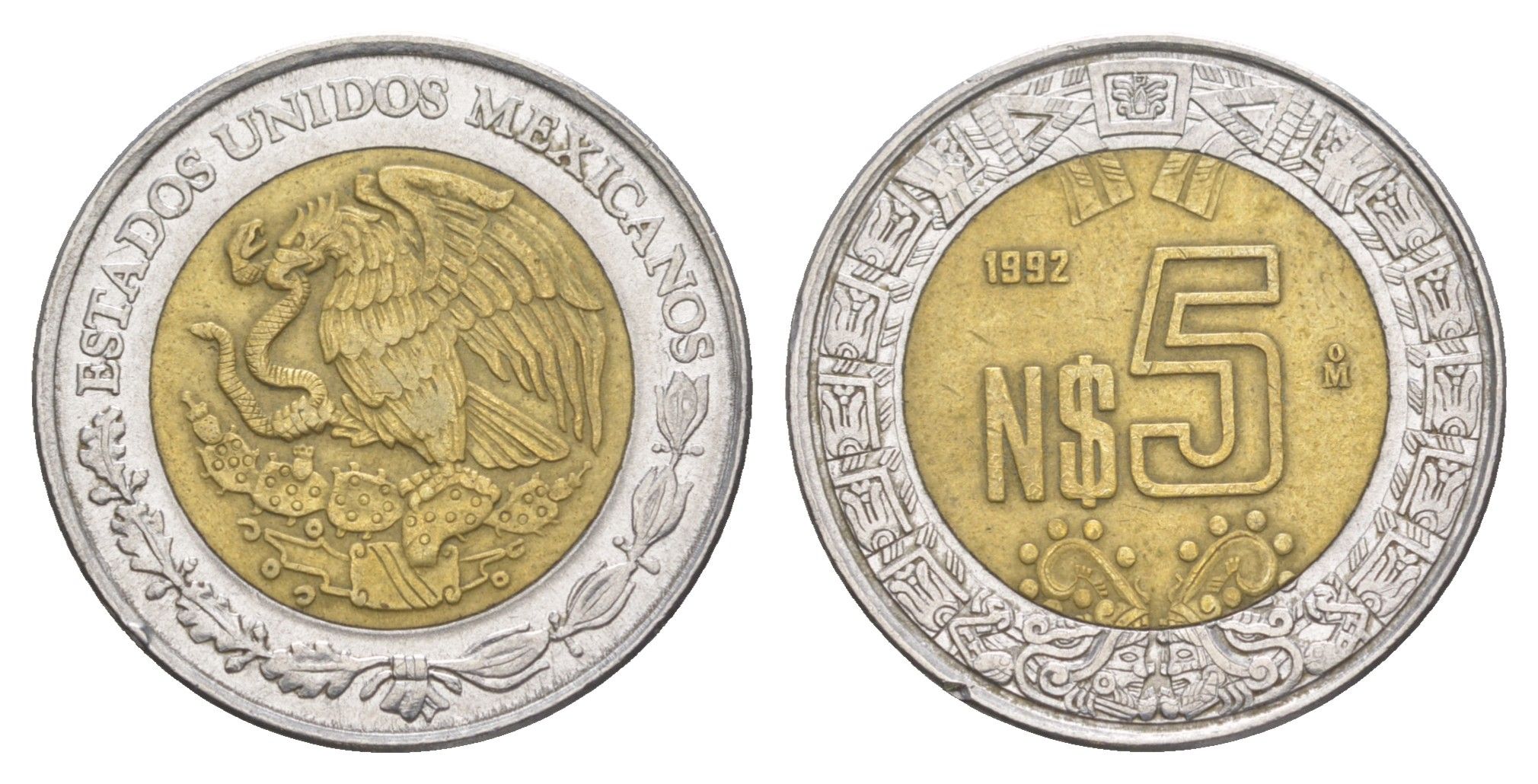Мексика 5 песо 1992 KM 552 биметалл 4166-956