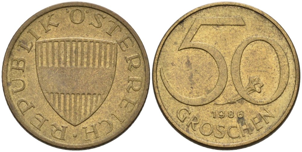 Австрия 50 грошей 1986 KM 2885 алюминиевая бронза 4567-966