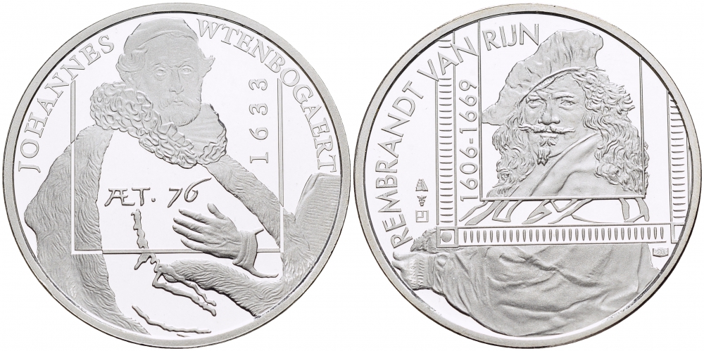 НИДЕРЛАНДЫ МЕДАЛЬ РЕМБРАНДТ (1606-1669), ПОРТРЕТ ЙОХАННЕСА ВТЕНБОГАЕРТА 1633 ГОДА, ДИАМЕТР 30 мм., ВЕС 9,42 гр. медно-никель 1087-2-24