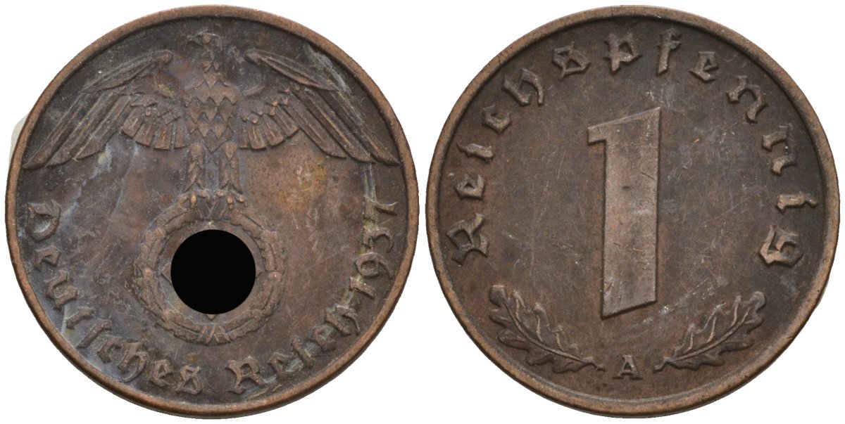 Германия 1 рейхспфенниг 1937 A KM 89, J 361 бронза 4516-1231