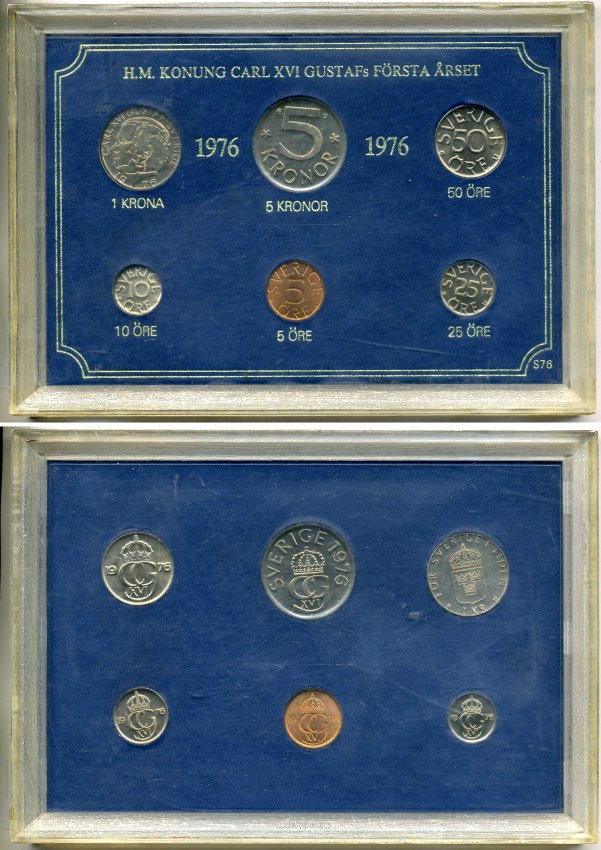 Швеция набор из 6 монет 1976 Карл XVI Густав (1973- ), в пластике, шведское описание KM MS 2 UNC 4-4-1-25