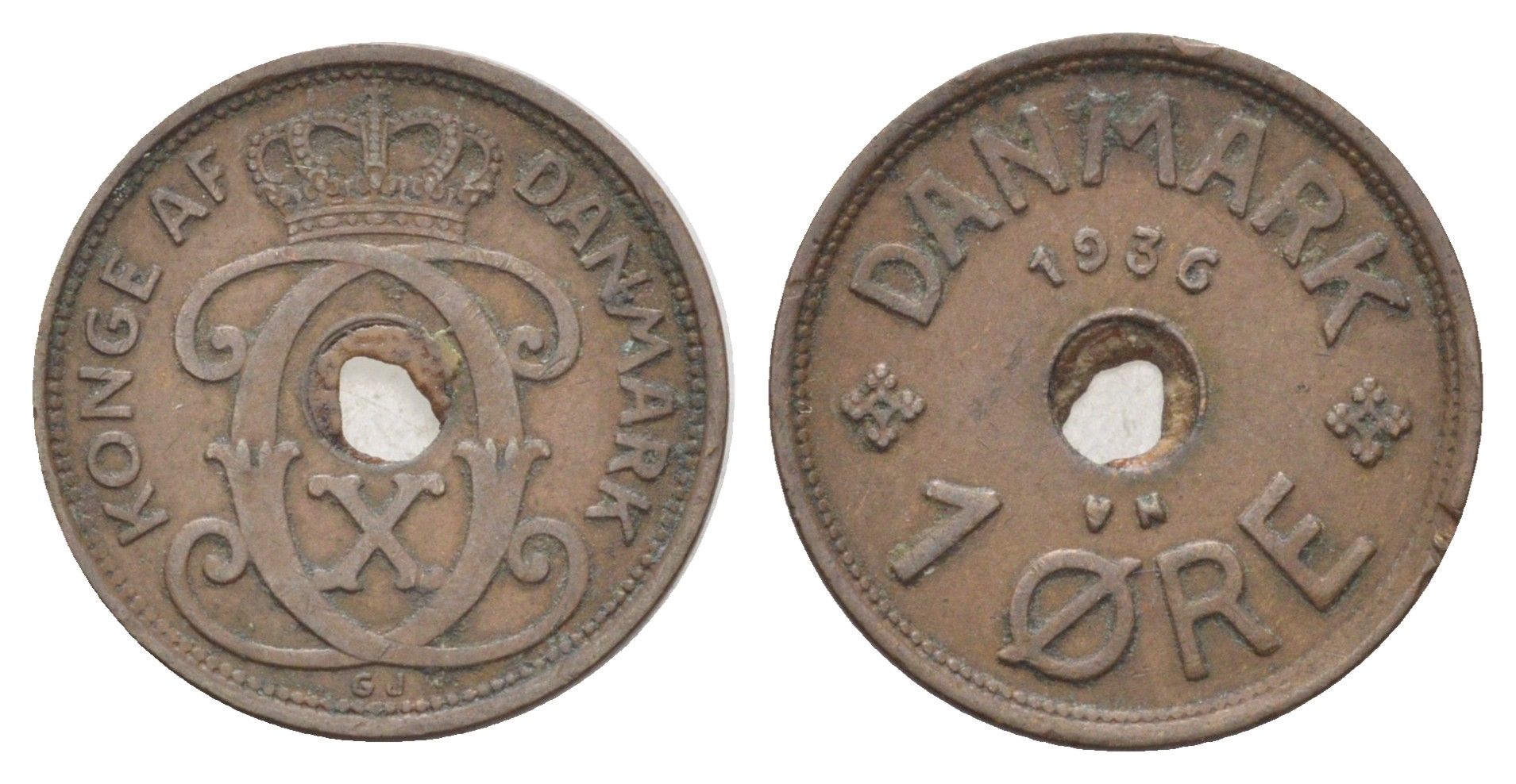 Дания 1 эре 1936 N, Кристиан X (1912-1947) KM 826 бронза 4701-612