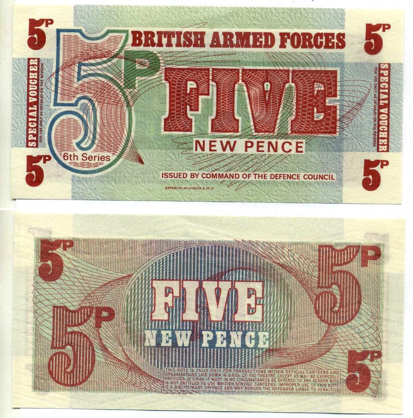 Англия 5 пенсов 1972 ДЛЯ ВООРУЖЁННЫХ СИЛ, ШЕСТАЯ СЕРИЯ Pick М44 бумага UNC (ПРЕСС) 7222-20-1-2