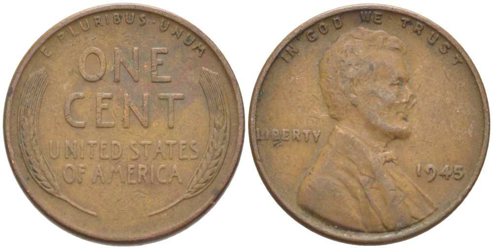 США 1 ЦЕНТ 1945 ЛИНКОЛЬН KM А132 медь цинк 218-466