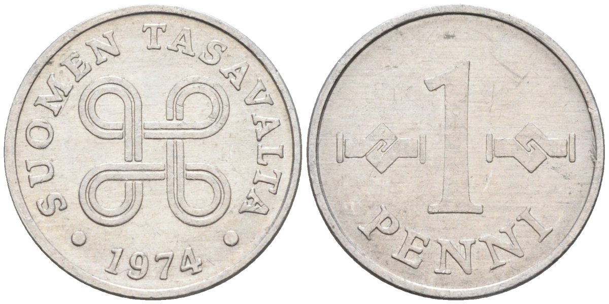 Финляндия 1 пенни 1974 KM 44а алюминий 96-167