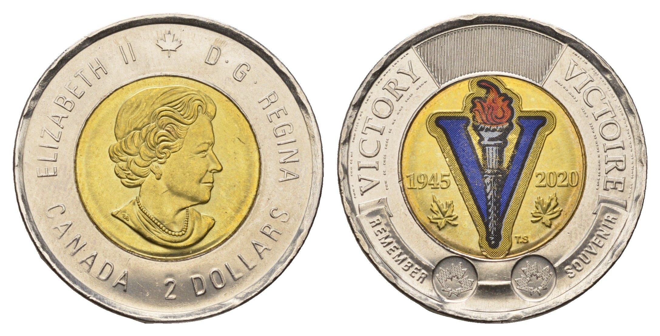 Канада 2 доллара 2020 75 лет победе во Второй Мировой войне, Цветное покрытие KM 2924.1 биметалл UNC 4673-534