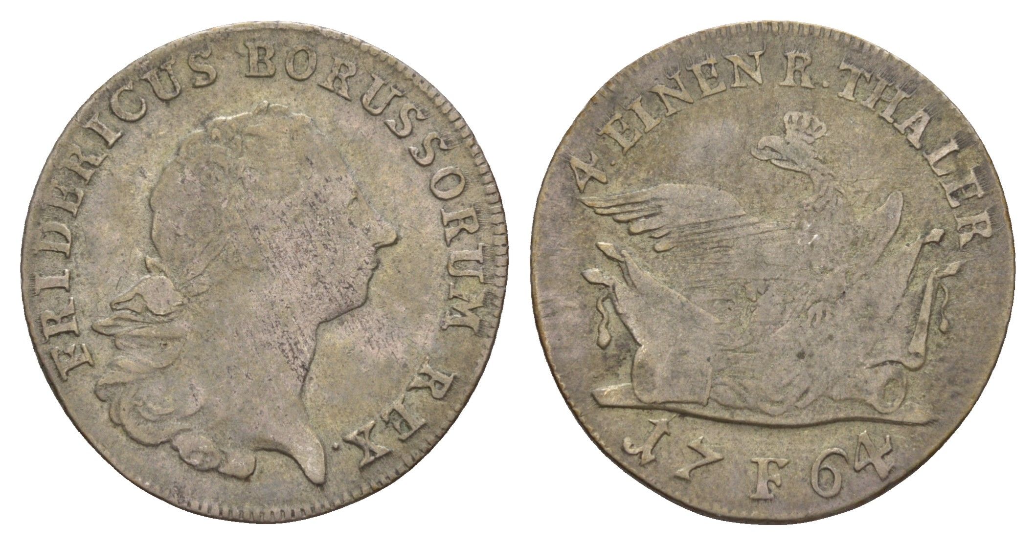 Пруссия 1/4 рейхсталера 1764 F, Фридрих II (1740-1786) KM 302 серебро 1515-2243