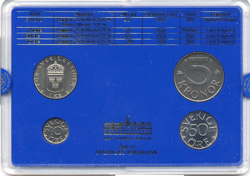 Швеция набор монетного двора из 4 монет 1988 в пластике, Карл XVI Густав (1973- ) KM MS47 UNC 4-3-7-158