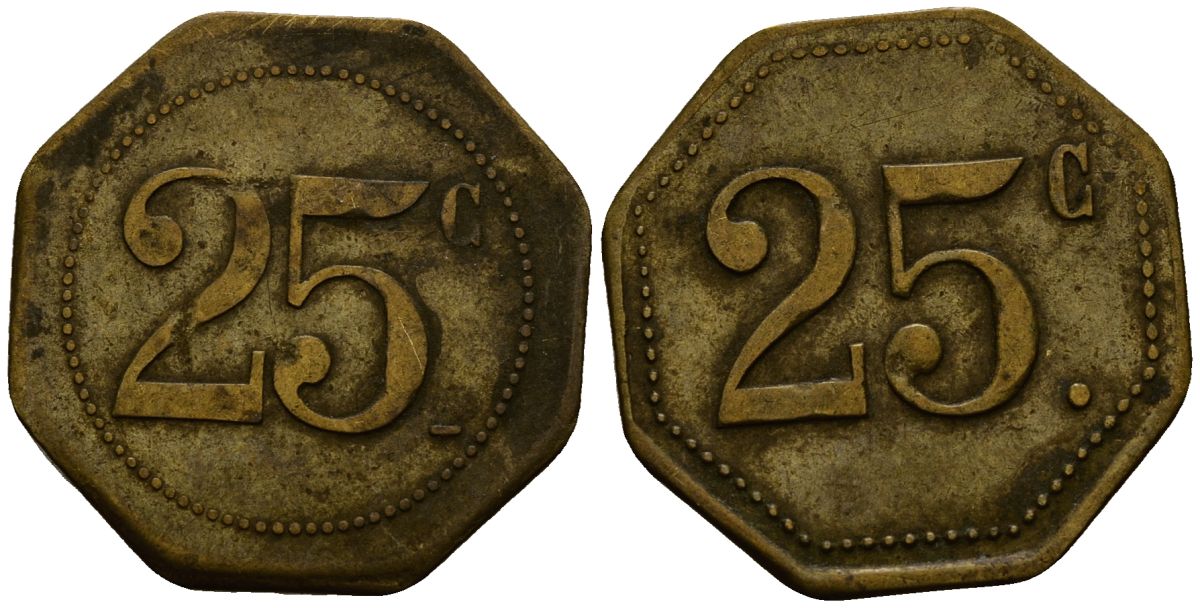 Франция 25 сантимов ND ресторанный жетон латунь 4166-353