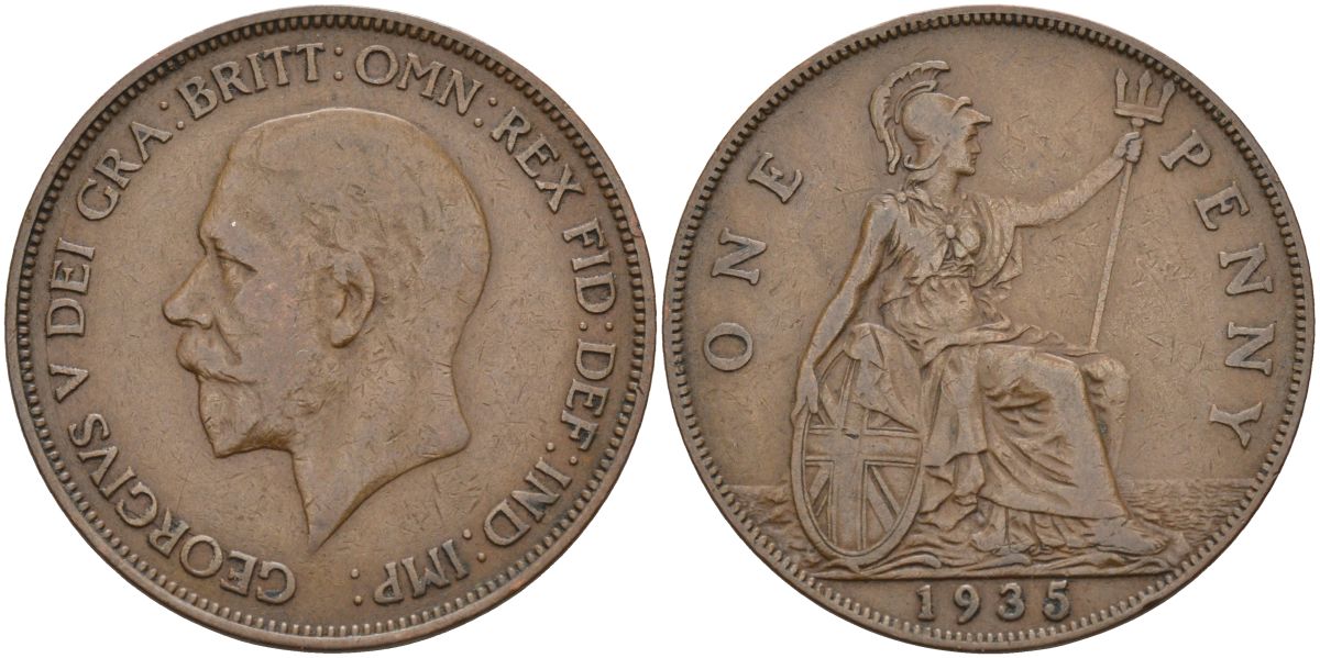 Великобритания 1 пенни 1935 Георг V (1910-1936) KM 838, Spink 4055 бронза 4117-826