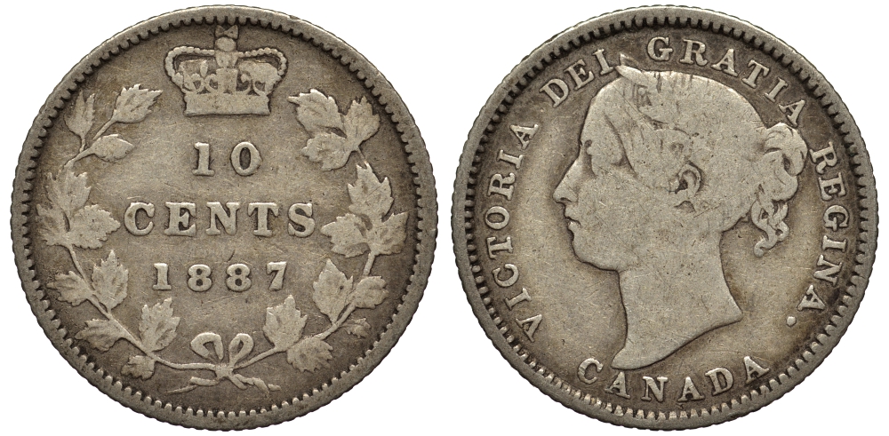 Канада 10 центов 1887 Виктория KM 3 серебро    1530-1244