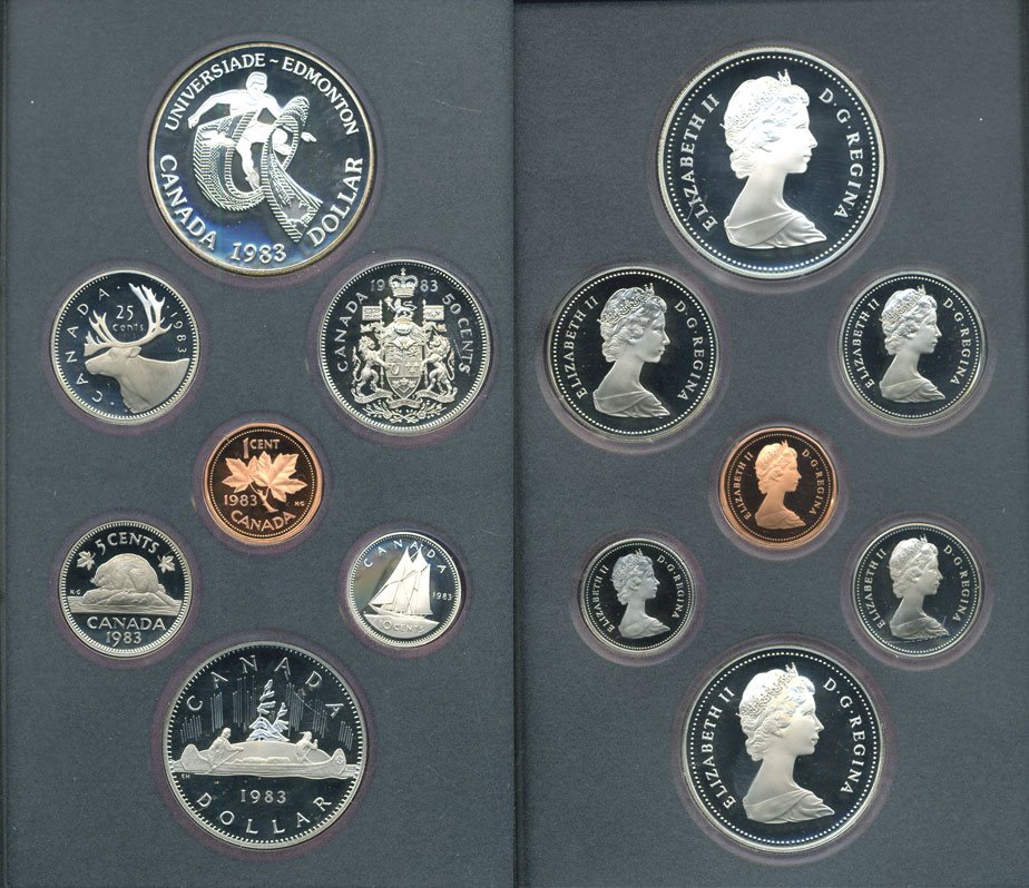 Канада набор из 7 монет 1983 XII летняя Универсиада в Эдмонтоне, оригинальная коробка и сертификат KM PS3 PROOF  5-5-1-05