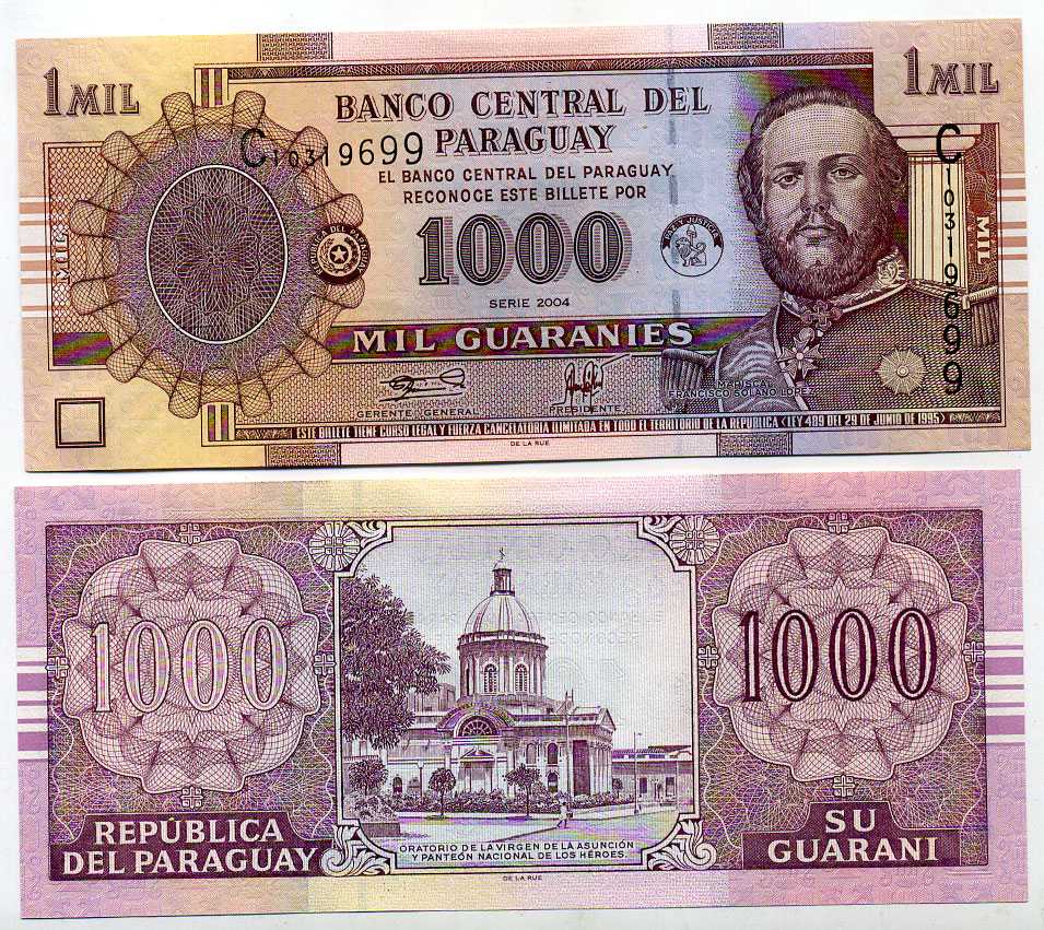 Парагвай 1000 гуарани 2004 Франсиско Солано Лопес, серия C Pick 222 а бумага UNC (пресс) 447-80-2