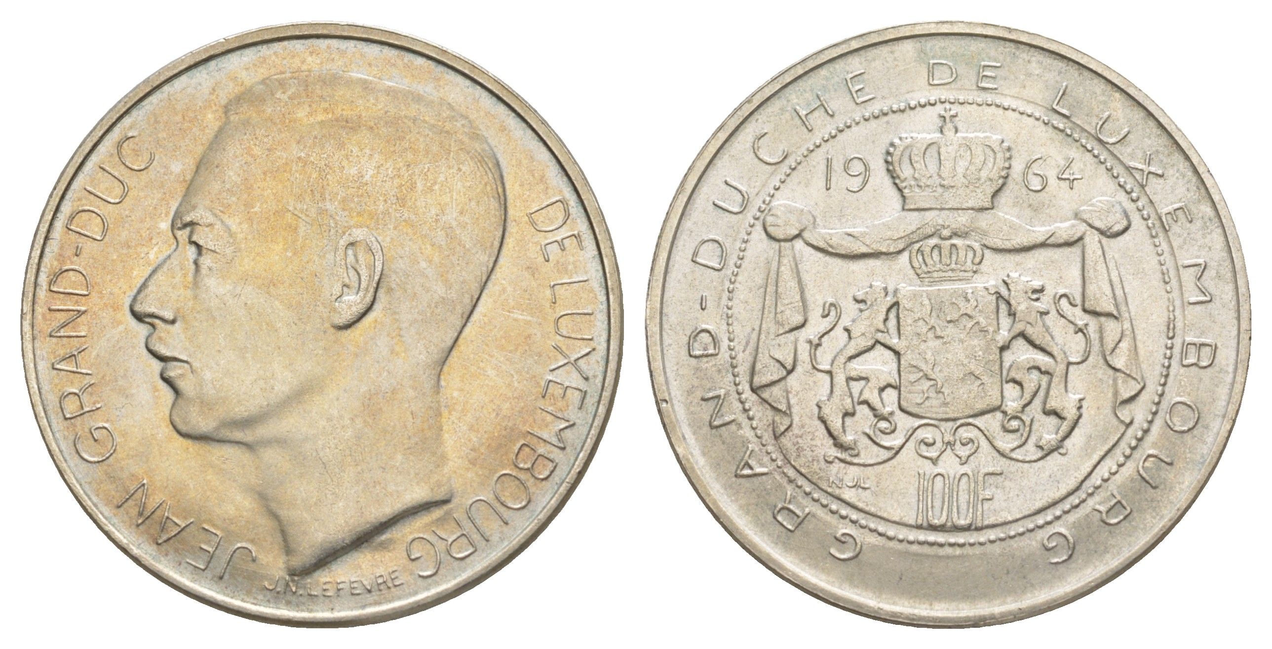 Люксембург 100 франков 1964 Великий герцог Жан (1964-1999) KM 54 серебро 1516-233