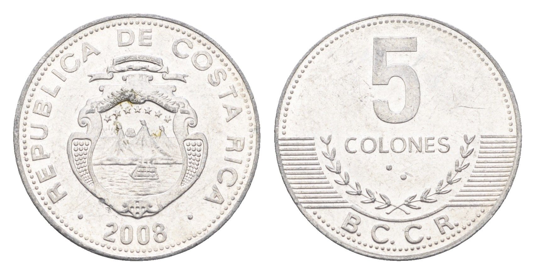 Коста-Рика 5 колонов 2008 KM 227b алюминий aUNC 4664-753